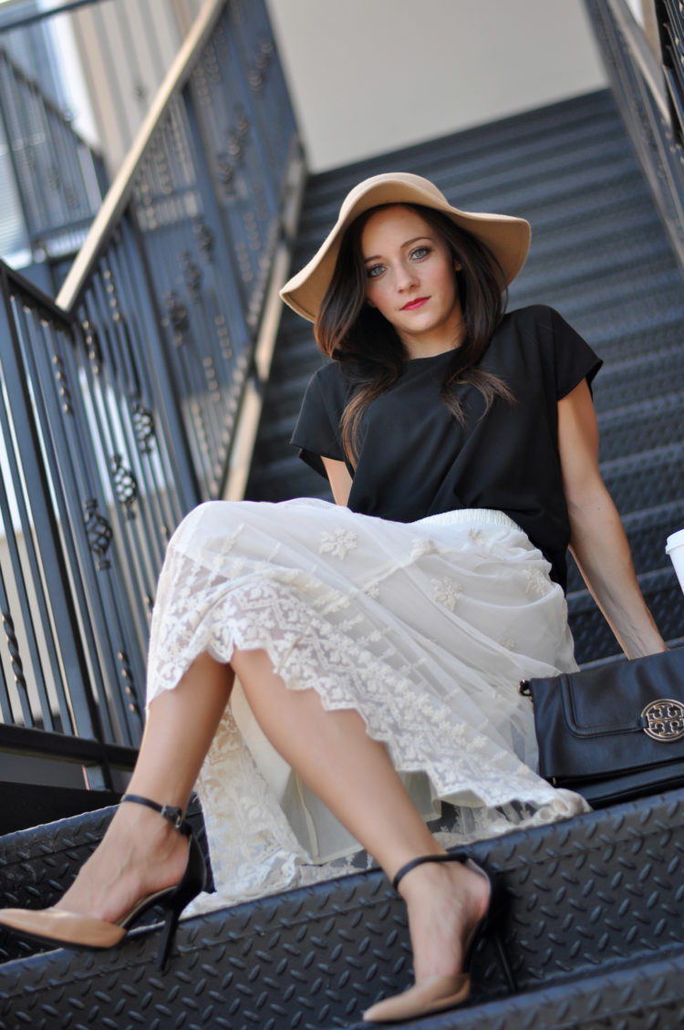 Fall Outfit: Felt Hat, Red Lips, and Lace